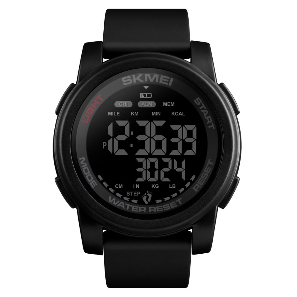 SKMEI Sport Horloge Mannen Calorie Digitale Horloge 5Bar Waterdicht Week Datum Display Stappenteller Digitale Horloges relogio masculino 1469: All Black