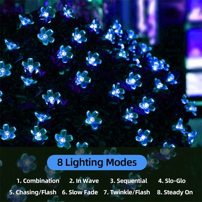 Luces solares de cereza para jardín, guirnaldas de flores solares para exteriores, luces de cadena, lámpara Solar impermeable para decoración navideña para exteriores