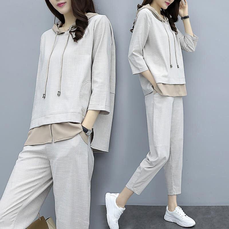 2 piece set spring casual sports suit female Korean version of the loose large size temperament pants of tide