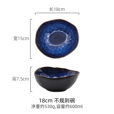 KINGLANG-plato de porcelana europea, cuenco profundo irregular, vajilla creativa, cuenco irregular, juego de platos, cuenco de fideos: L