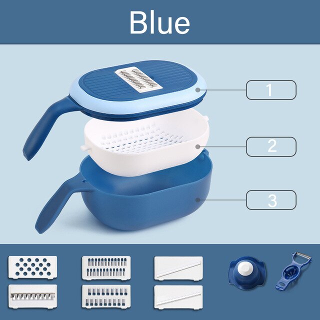 Wonderlife Kitchen Mandolin Slicer Choppers Vegetable &amp; Fruit Cutter Chopper,Food Storage Container Cutter for Potato: Blue