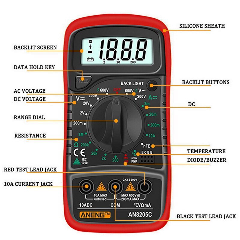 AN8205C Digital Multimeter AC/DC Ammeters Volt Ohm... – Grandado
