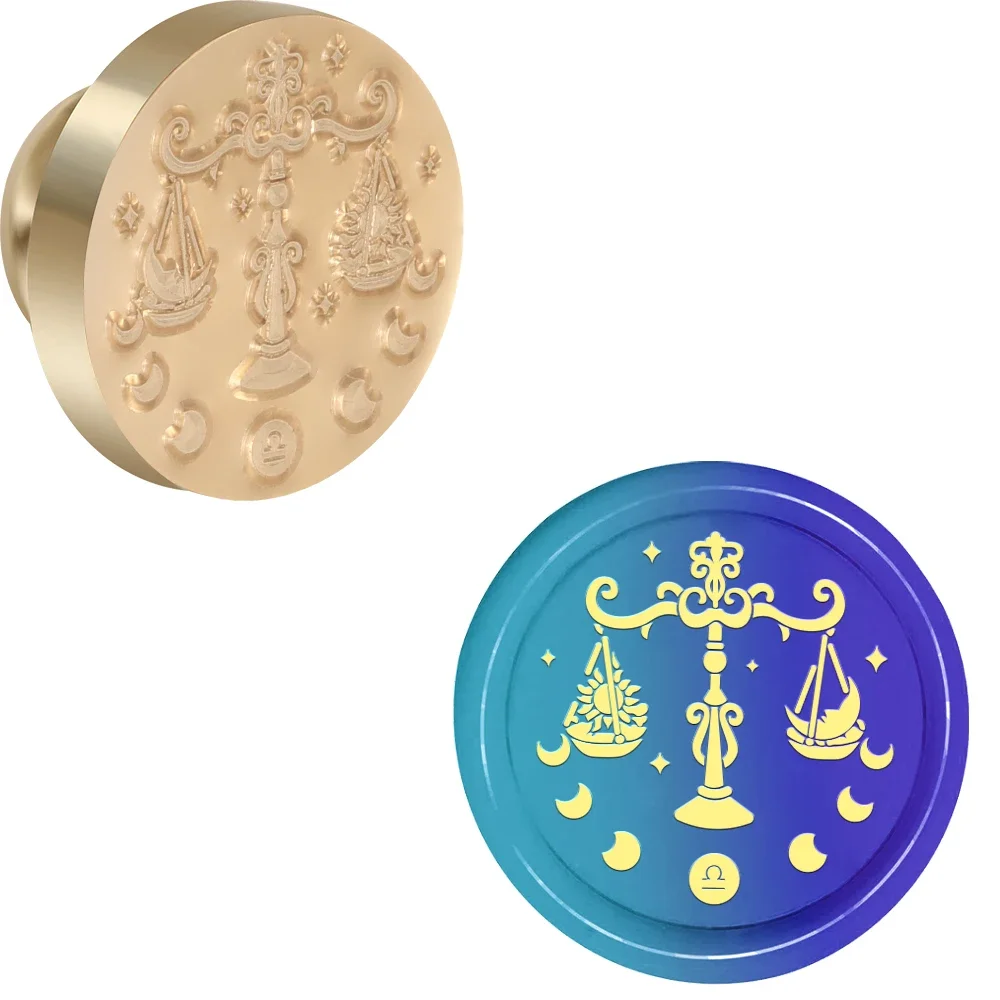 12 stjärntecken vaxstämplar runda avtagbara förseglade mässingsvaxstämpelhuvuden för att dekorera kuvert födelsedagskort anteckningsbok: Beige