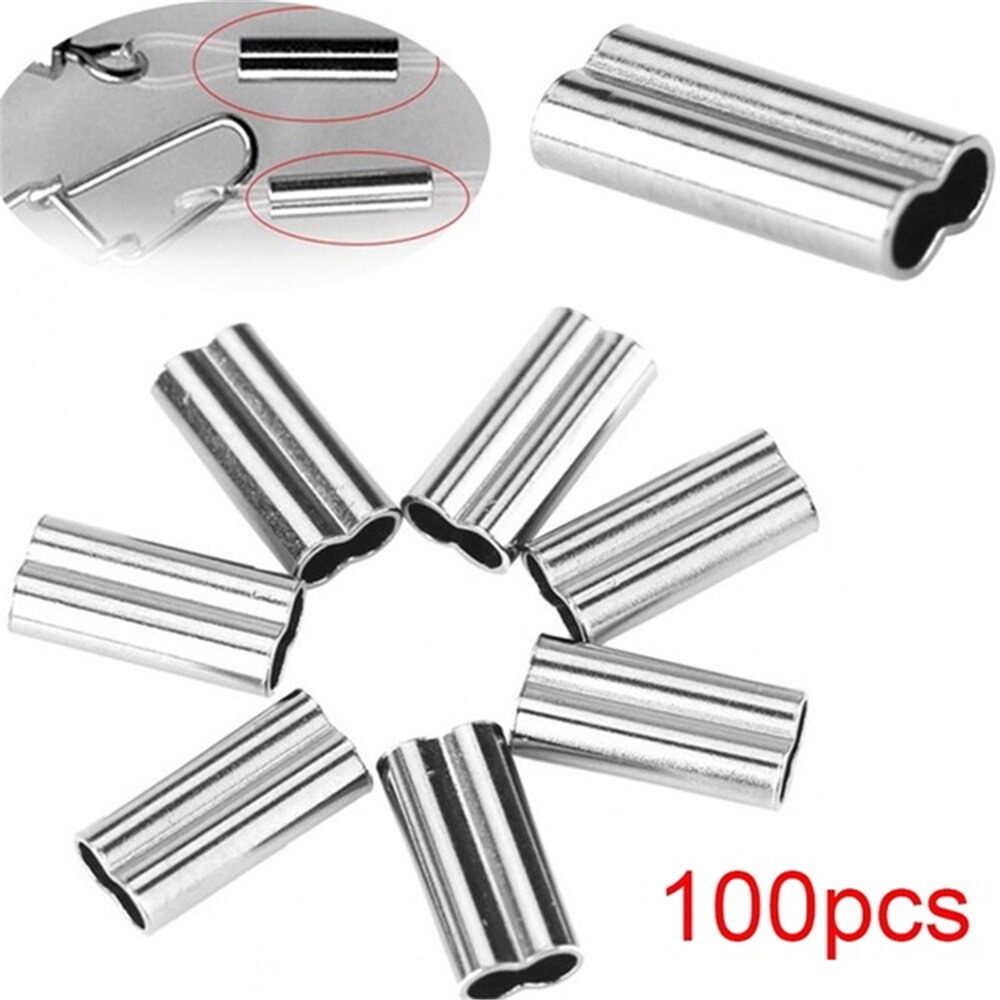 100pcs Durable Connector Oval Stainless Steel Double Copper Tube Fishing Wire Tube Line Crimping Sleeves 6 Sizes
