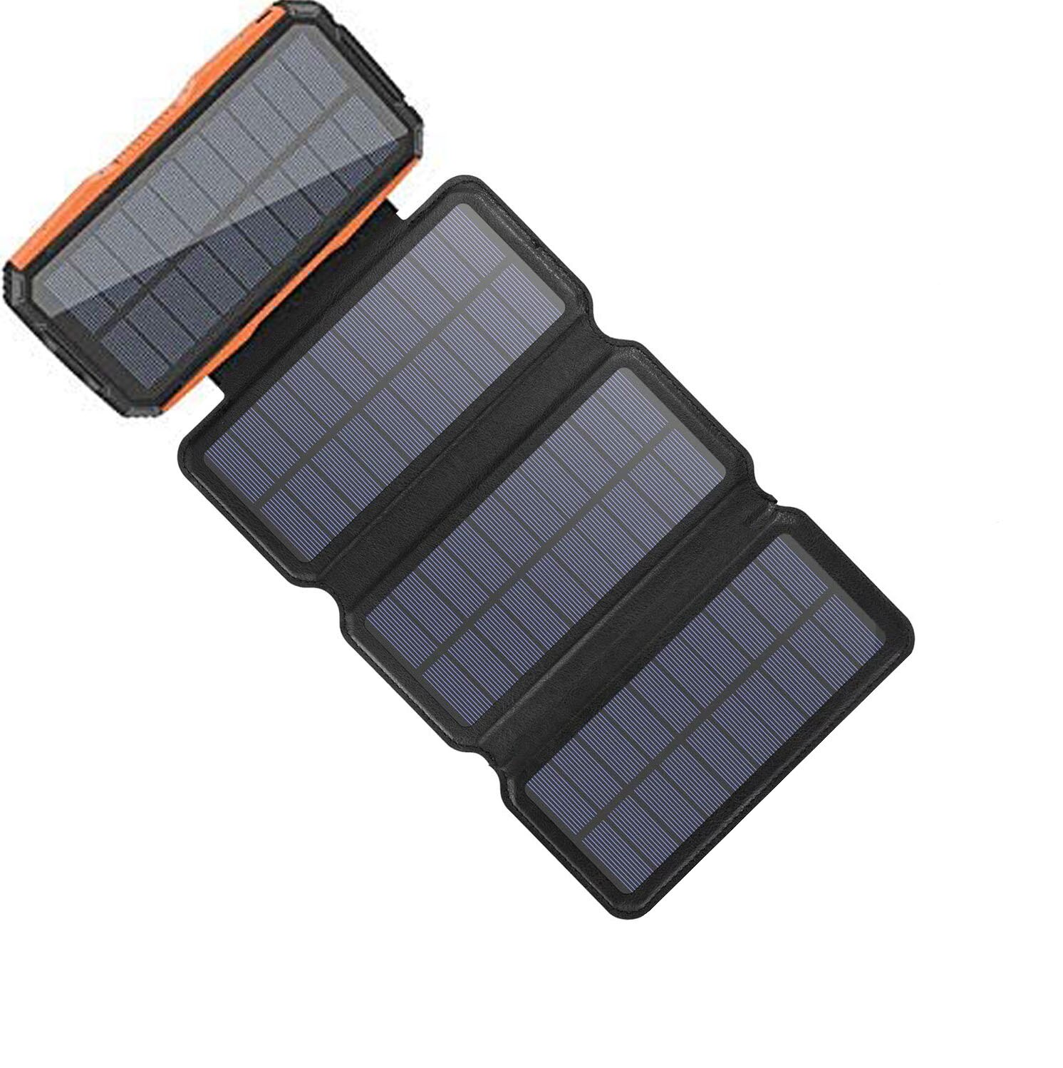 Solar Charger 26800mAh PD Portable Power Bank 5 Panels 7.5W High Efficiency With Ultra Bright 60-LED Panel Light and Flashlight: 4 Panels Orange