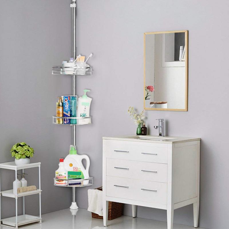Estante triangular de acero inoxidable para baño, 4 estantes, telescópicos, ajustables, 254-304cm, HWC