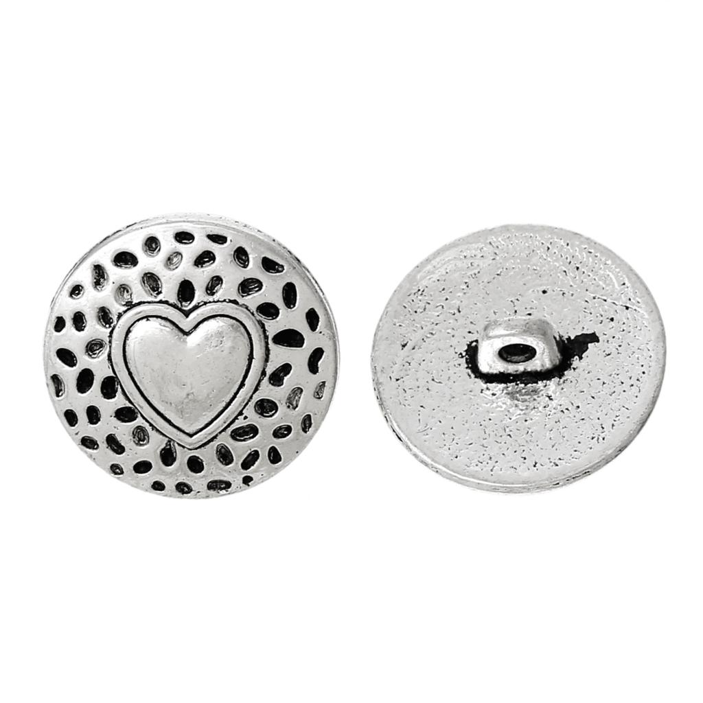Zinklegering schacht knoop metalen knoop ronde zilverkleur enkel gat hart 18mm( 6/8 ") dia , 2 stuks