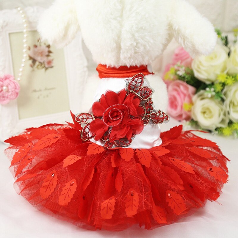 Ropa para perros pequeños, vestido para perros de princesa dulce, primavera-verano, encaje para cachorros pequeños, princesa Chihuahua: red / S