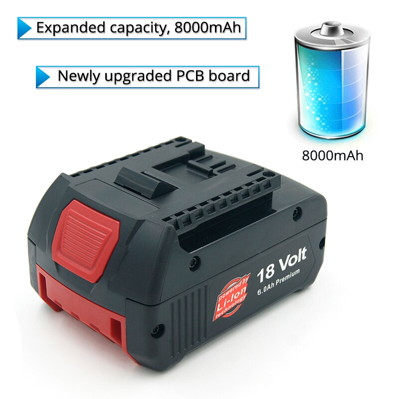 5.0ah/6.0ah/8.0ah 18v li-ion batteri til bosch bat 609 bat 610g bat 618g bat 619 bat 621 bat 620 ledningsværktøj led-indikator