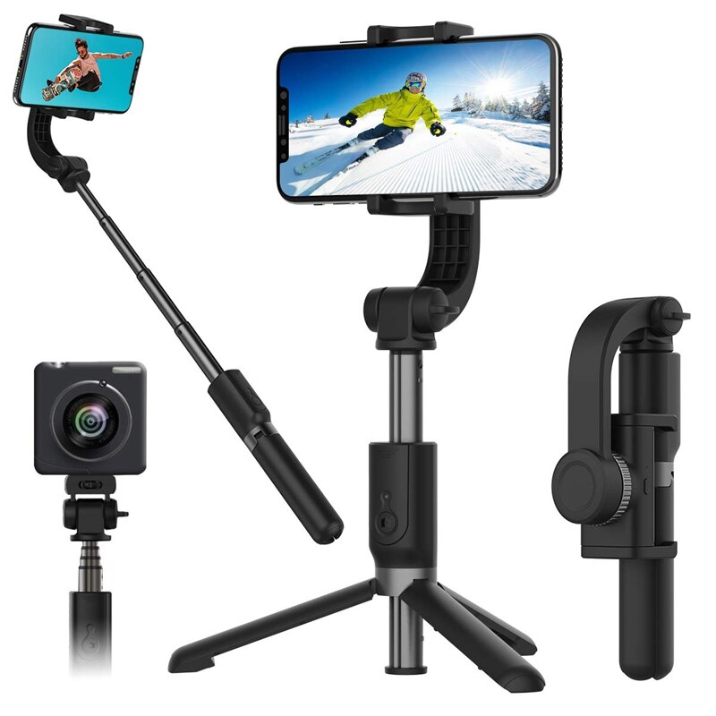 1-Axis Handheld Gimbal Stabilizer for Smartphone, Time-Lapse Object Tracking, Pan-Tilt Tripod with Built-In Bluetooth Remote