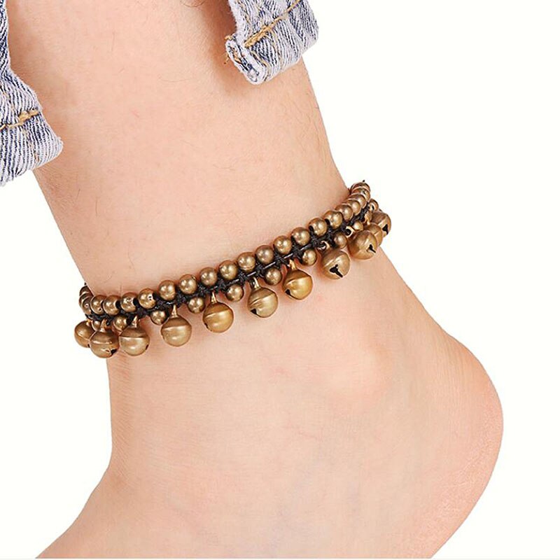 Vintage latón tobillera pulsera encantos Jingle Bell borla Barefoots joyería para pie de playa pulsera Bohemia en la pierna Pulseira Masculina: Default Title