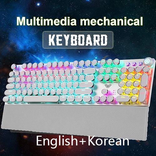 AULA Mechanical Keyboard Blue/ Black/Red/Brown Switch Gaming Keyboards for Tablet Desktop ADD Russian Spanish Korean Hebrew: WHITE / blue switch