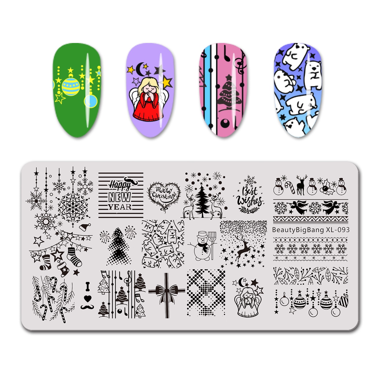 Kerst & Nieuwjaar Stempelen Plaat Rechthoek Stempel Kerst Patroon Manicure Image Template Nail Art Accessoires Tool