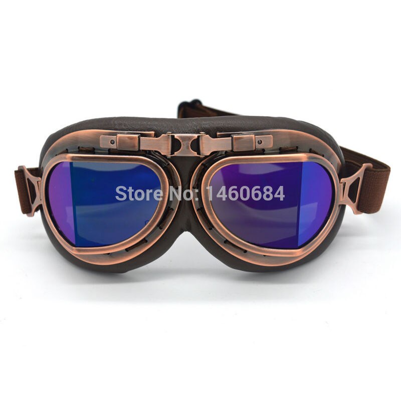 Evomosa universal vintage pilot biker motorcykel glasögon glasögon för hjälm öppna ansikte halv motocross glasögon för harley: Blå