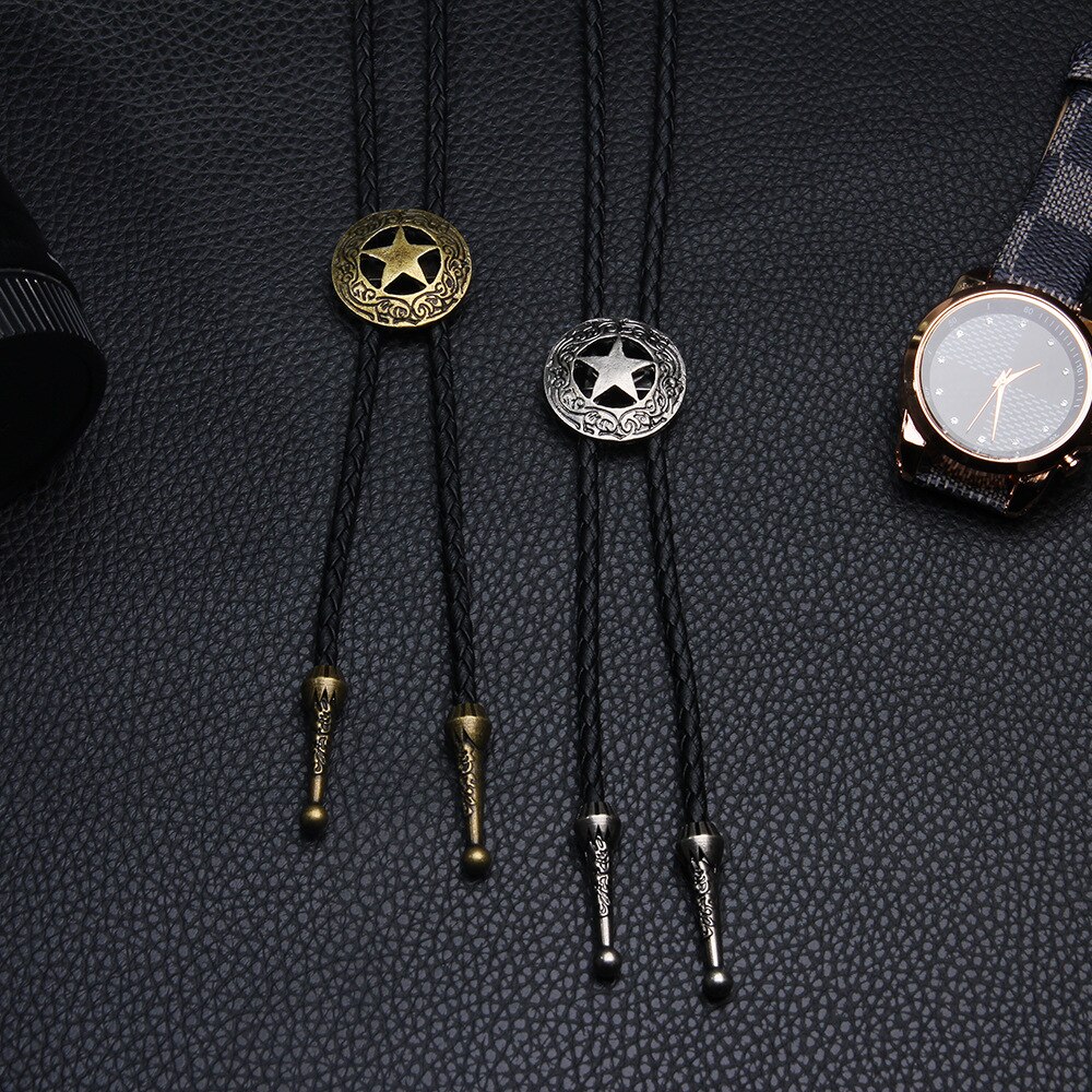 Vintage Star Bolo Tie for Men Necklace Metal Leather Rope Mens Shirt Collar Bowtie Neck Ties Cowboy Jewelry Accessories