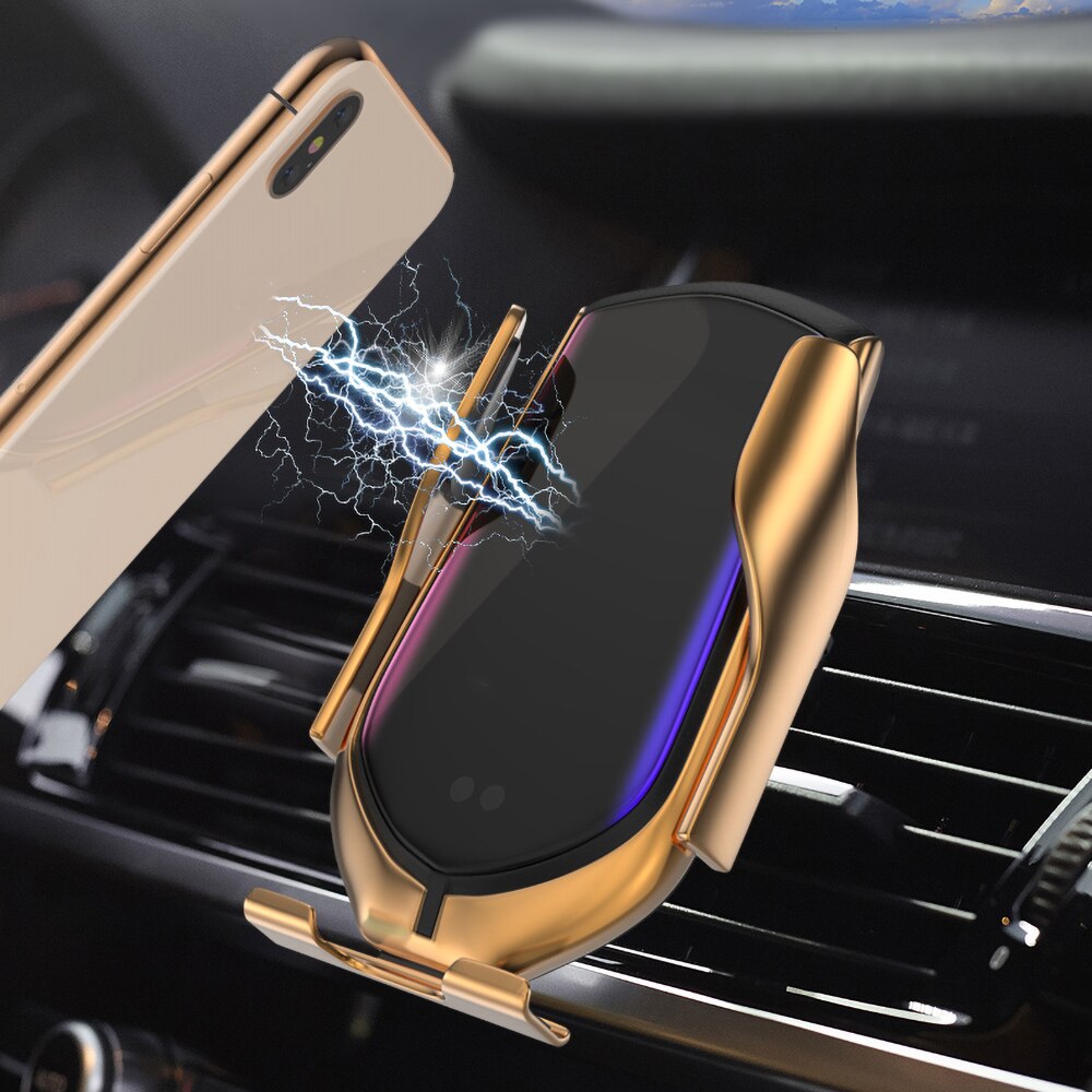 R1 Automatische Spannen 10W Auto Draadloze Oplader Infrarood Inductie Qi Draadloze Oplader Auto Telefoon Houder Voor Telefoon Nieuw