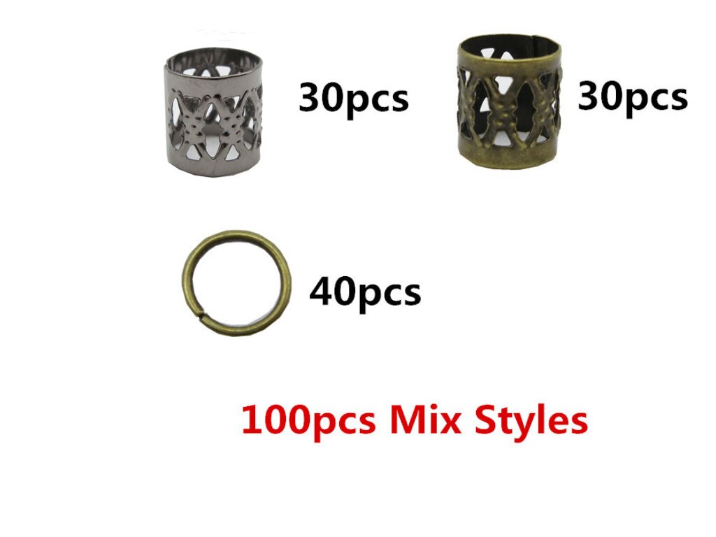 Anillos africanos de bronce para el pelo, cuentas, puños, tubos, amuletos, trenzas para el pelo, joyería, accesorios para hombres y mujeres, 70/80/100 Uds.