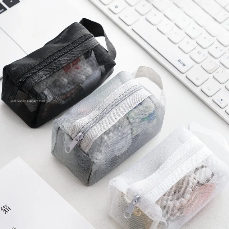 Multipurpose Breathable Square Mesh Storage Pouch Lightweight Mini Wash Bag Mini Zipper Coin Purse Large Capacity Coin Purse