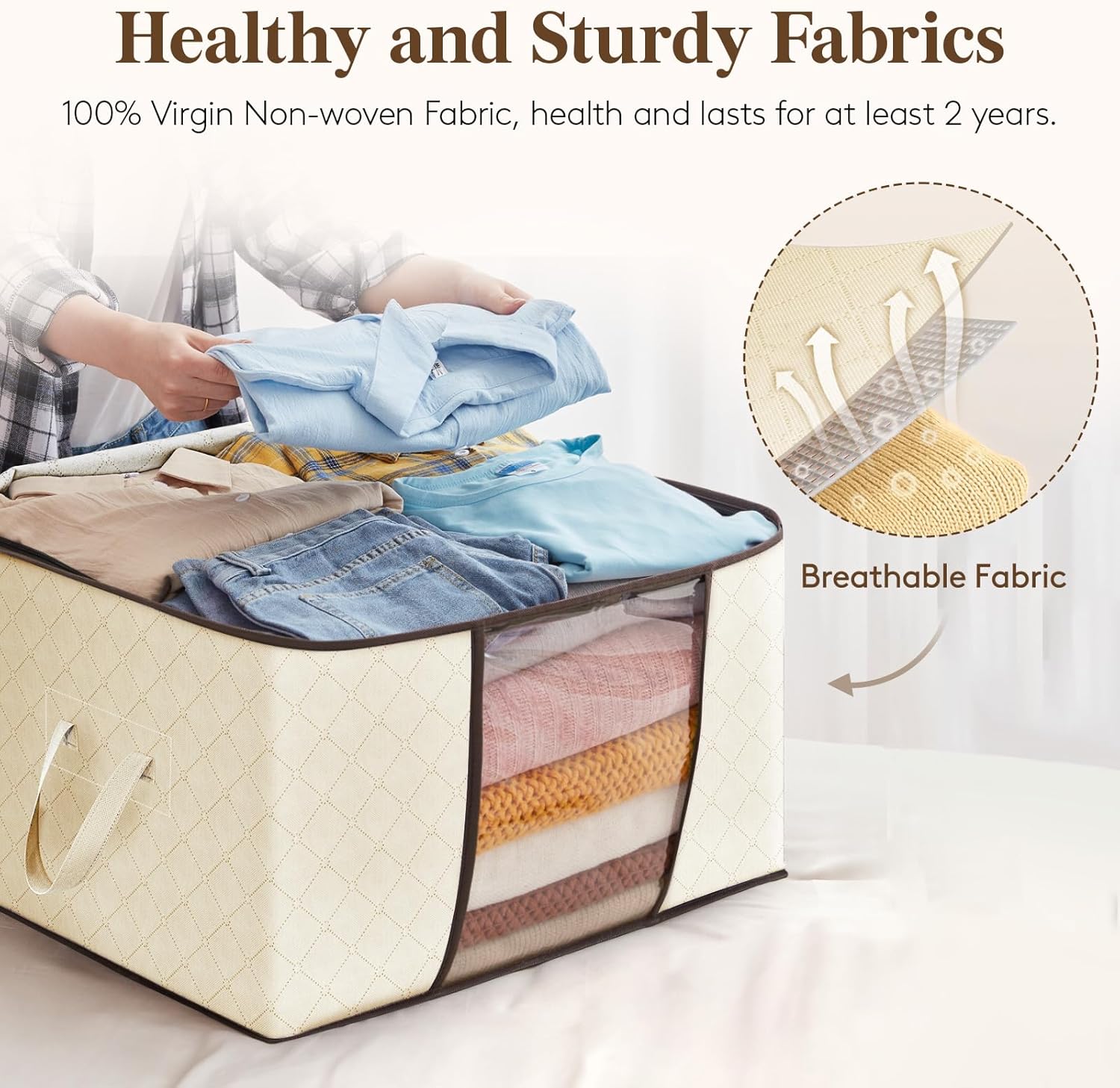 Clothes Storage, Foldable Thick Fabric Blanket Storage Bags, Storage Containers for Organizing Bedroom, Closet, Comforter