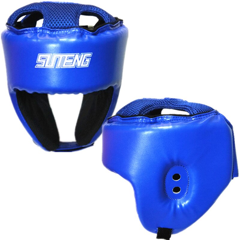 Neue Boxen Helm verrotten Kopfbedeckungen Einstellbare Sanda Kickboxen Muay thailändisch unisex Kopf Schutz halb-abgedeckt Keine Maske Gesicht Schutz: Blau / M Höhe 146-165cm