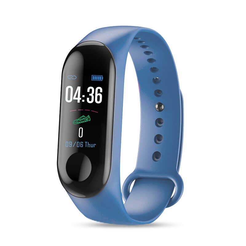 Pulsera inteligente de presión arterial M3 para hombre y mujer, Monitor de ritmo cardíaco, resistente al agua, podómetro, banda Digital: Azul