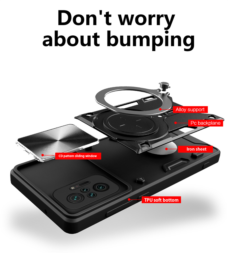 For Redmi Note10 Pro Case Slide Camera Lens Protect Armor Ring Holder Phone Case For Xiaomi Redmi Note 10 Pro Max 10S Back Cover