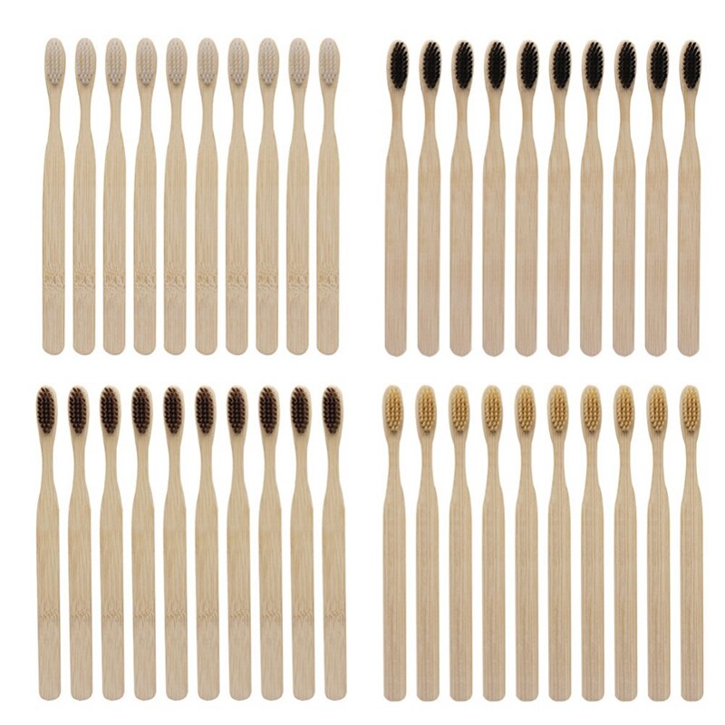 10PCS Environmentally Wood　Bamboo Toothbrush Bamboo Fibre Wooden Handle Tooth Brush Whitening