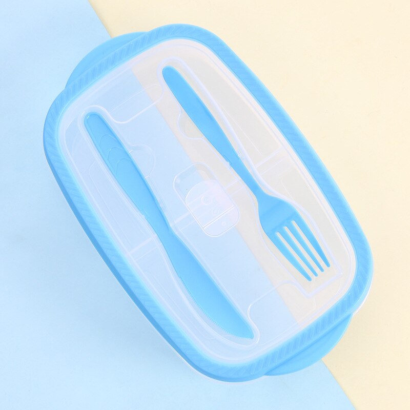 Plastic Bento Box Maaltijd Voedsel Opslag Prep Lunchbox 2 Compartiment Herbruikbare Microwavable Containers Home Met messen Vork Volwassenen: Blauw