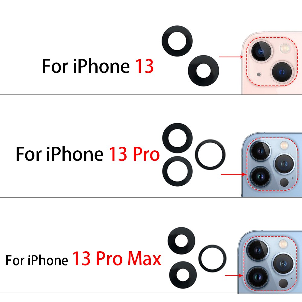 Nuovo obiettivo di vetro della fotocamera posteriore posteriore originale per iPhone 13 Pro Max Mini con parti di ricambio adesive adesive