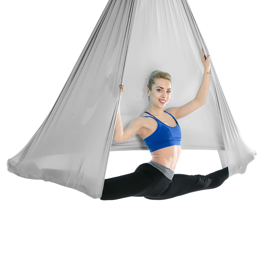 20 Color 5*2.8M Aerial Yoga Hammock Yoga Flying Swing Anti-gravity OR Yoga Belts Carabiner/Daisy Chain/Hanging Plate: GRAY