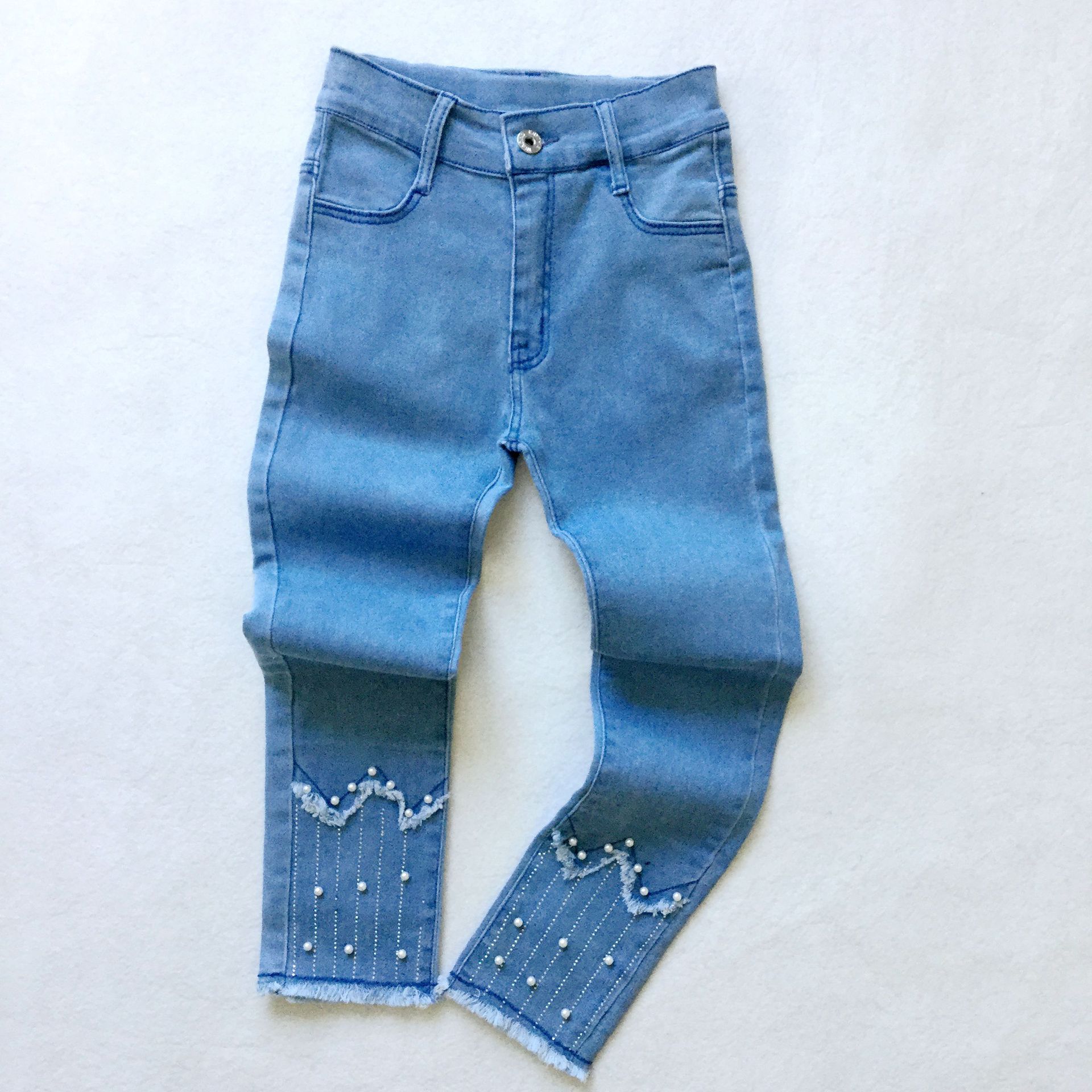 Pantalones vaqueros para niña, pantalón con perlas bordadas con diamantes, a la , color claro, 2-12t, novedad