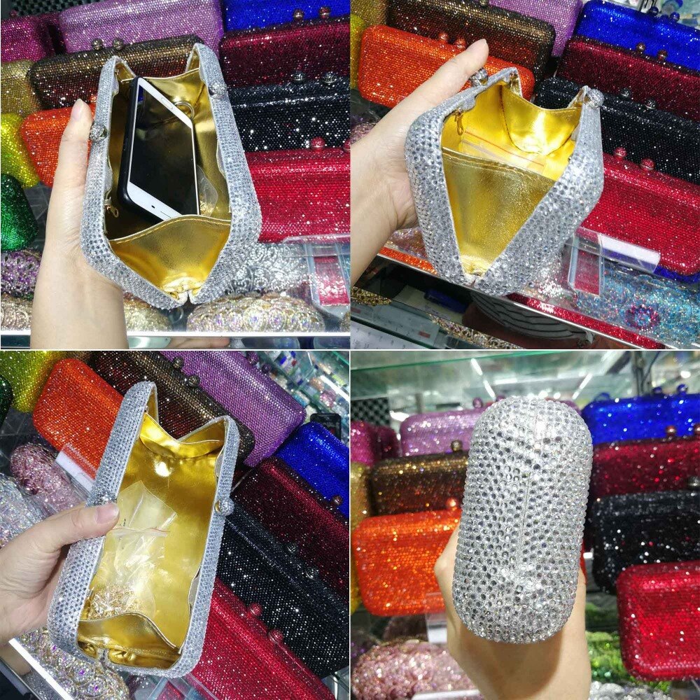 Navy Blue Crystal Party Wedding Bridal Clutch Bags Goedkoper Crystal Avondtassen Vrouwelijke Ketting Schoudertassen