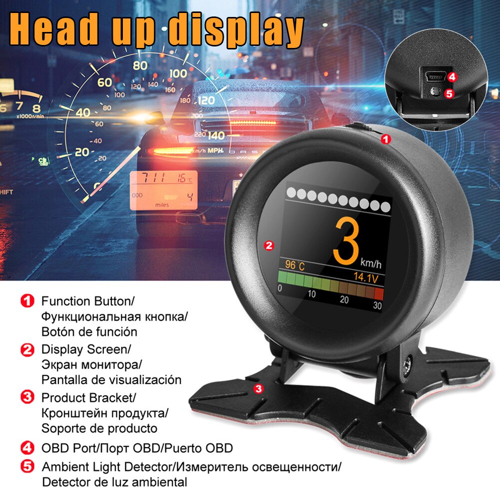 Car HUD Speed Alarm Pressure Oil Water Temperature Gauge Code Reader for Driving GK99: Default Title