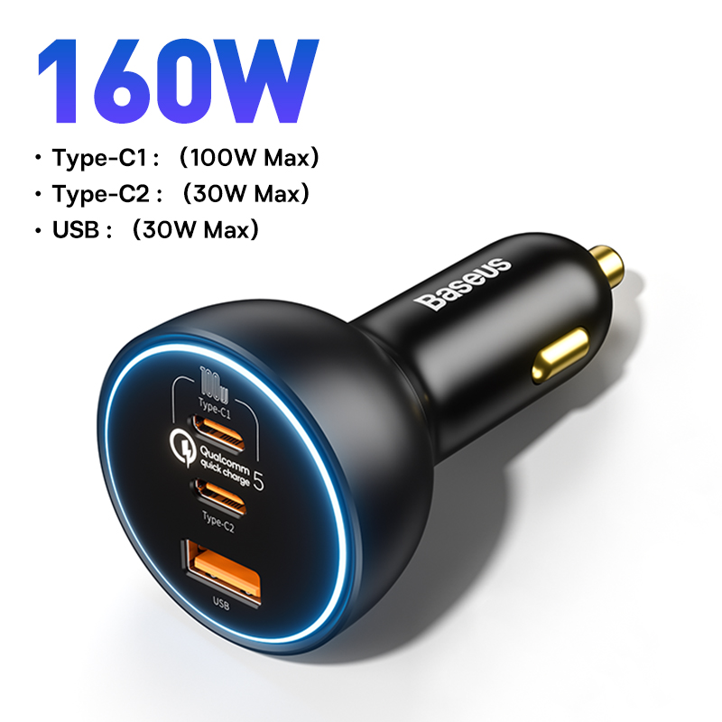 Baseus 160 W Autoladegerät QC 5.0 Schnellladung PPS PD3.0 USB Typ C Autotelefonladung für iPhone 13 14 15 Profi Laptops Tablets: IL