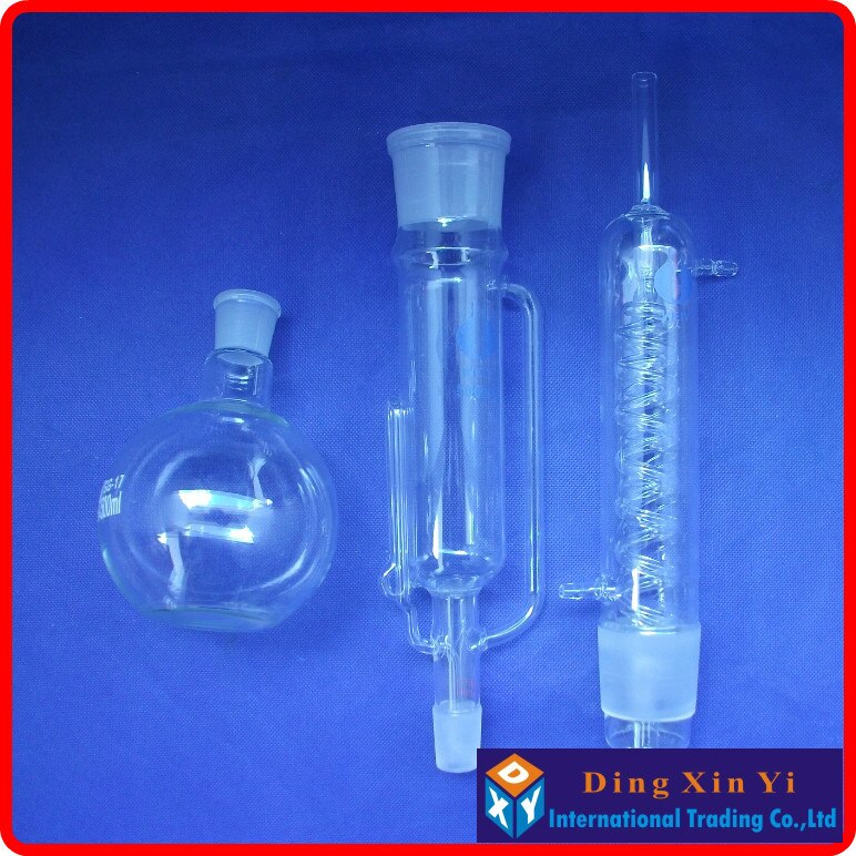 500ml Glass Soxhlet extractor,Extraction Apparatus soxhlet with coiled condenser,condenser and extractor body,Lab Glassware