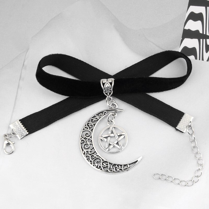 Mørk goth moon pentagram vedhæng chokers halskæde hekseagtig fløjl halskæder hedensk hekseri til kvinder mystiske smykker