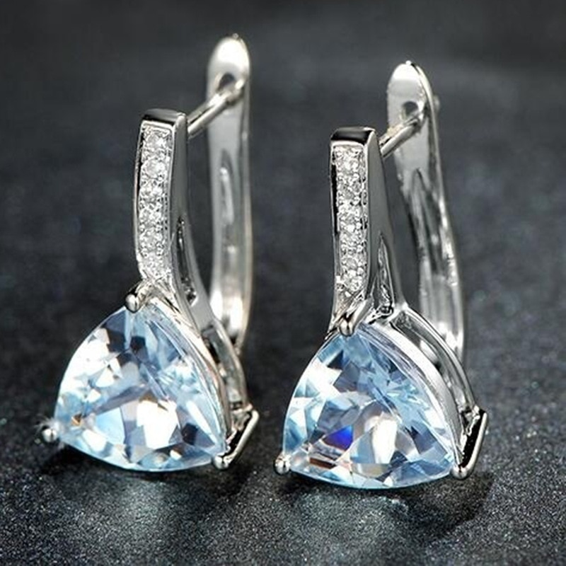 charme bleu pierres forme de coeur 925 en argent sterling boucles d'oreilles pour femmes fille AAA Zircon boucle d'oreille bijoux