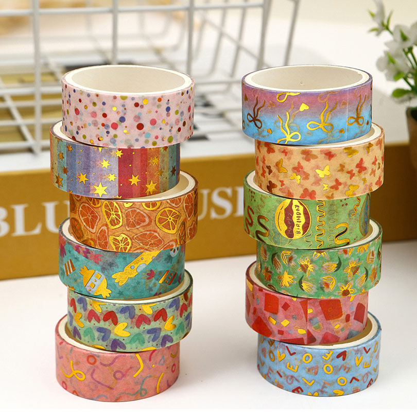 12Pcs Fruits Washi Tapes Scrapbooking Supplies Washitape Gold Foil Stamping Ocean Diary Cinta Adhesiva Decorativa Washi Tape Set