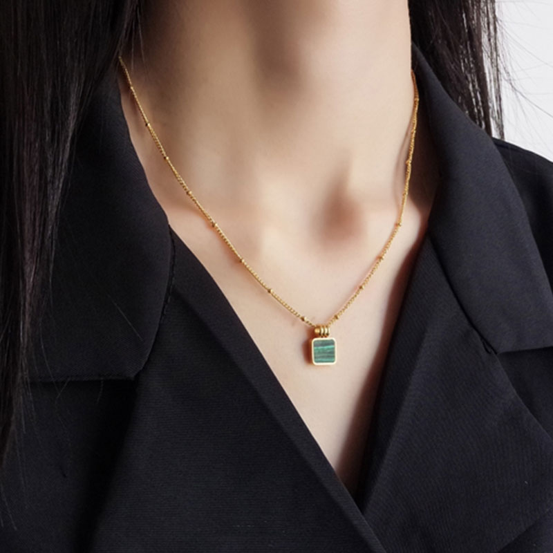 HangZhi 2020 nuovo Vintage ▾ piazza Verde malachite Borsette Del Pendente Geometrico Breve Clavicola Collana per Le Donne Del Partito Dei Monili Caldi