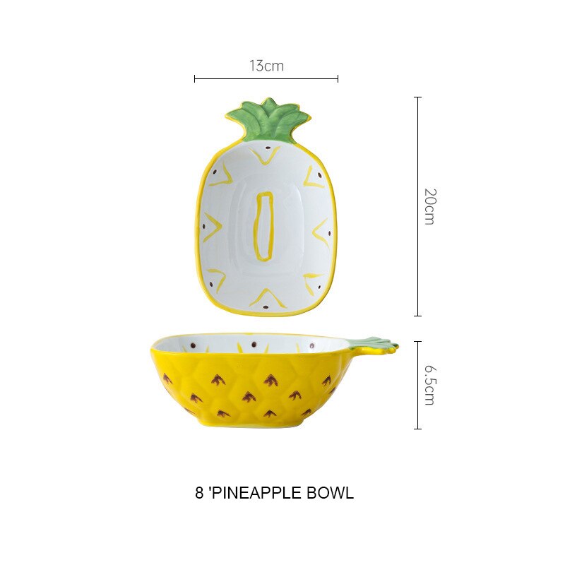 Bandeja kawaii en forma de aguacate, plato de cerámica para ensalada de frutas, decoración para el hogar, cocina, Bol para arroz o sopa, vajilla para niños: 8 inch Pineapple
