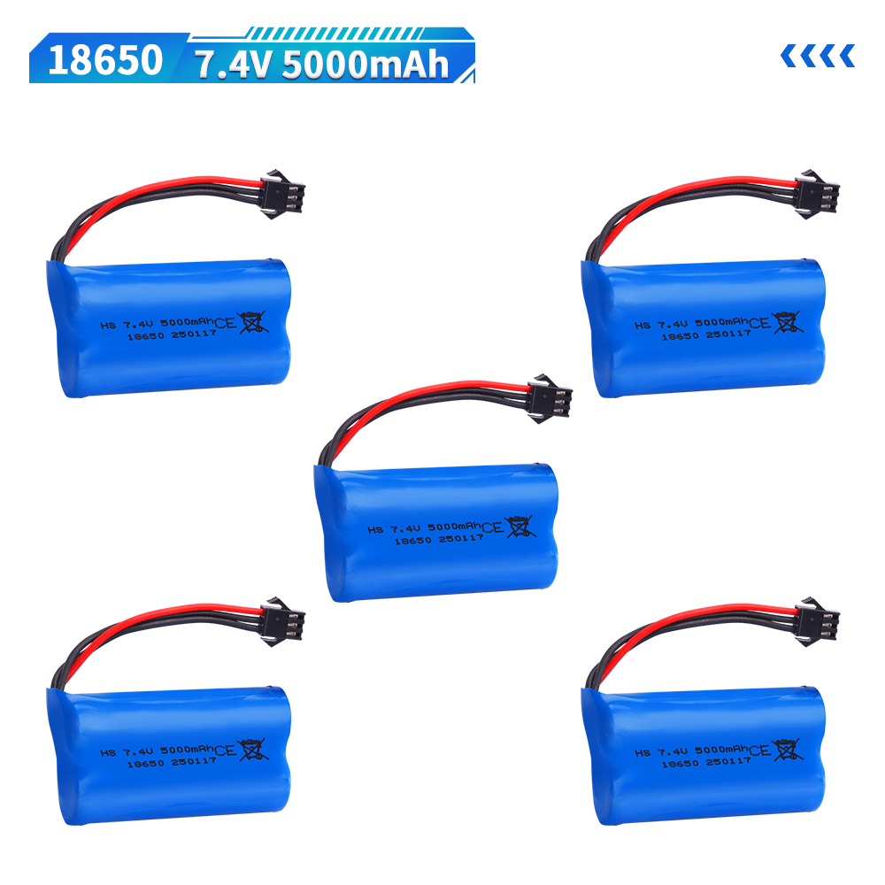 7.4V 5000mAh SM-3P Li-ion battery for MN128 Watch Gesture Sensing Twisted RC stunt car 18650 7.4v battery For RC Cars SM3P Plug: Yellow