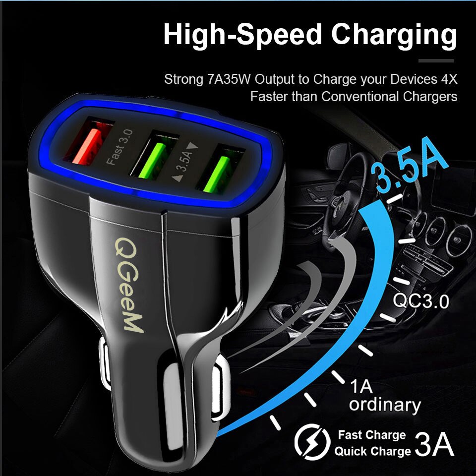 QGEEM QC 3.0 3 USB Car Charger Quick Charge 3.0 3-Ports Fast Charger for Car Phone Charging Adapter for iPhone Xiaomi Mi 9 Redmi