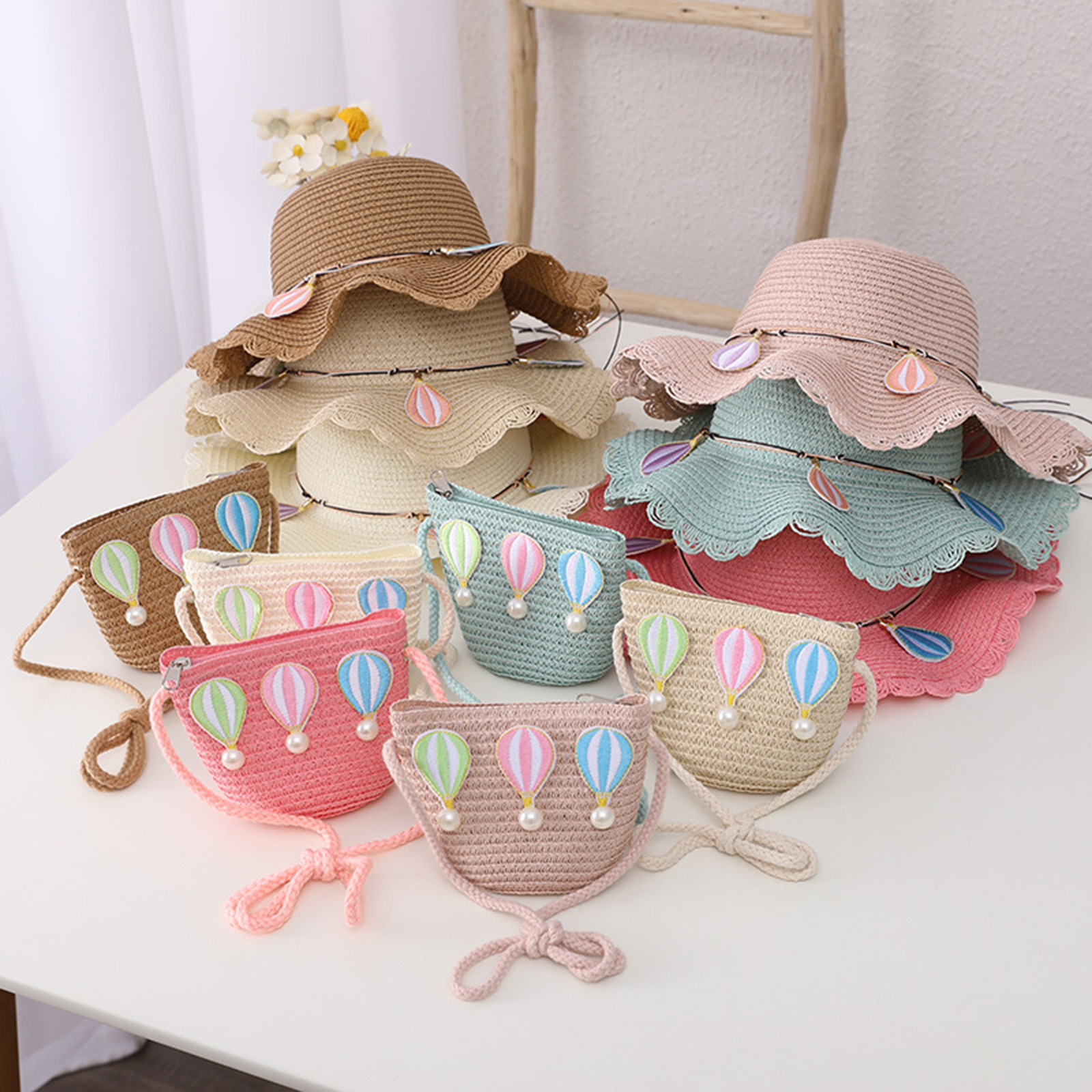 Conjunto de bolsa protectora para niñas, gorro antipolvo de alta capacidad con decoración de globos de colores, bolsa de mensajero para vacaciones, 2 piezas, 2022