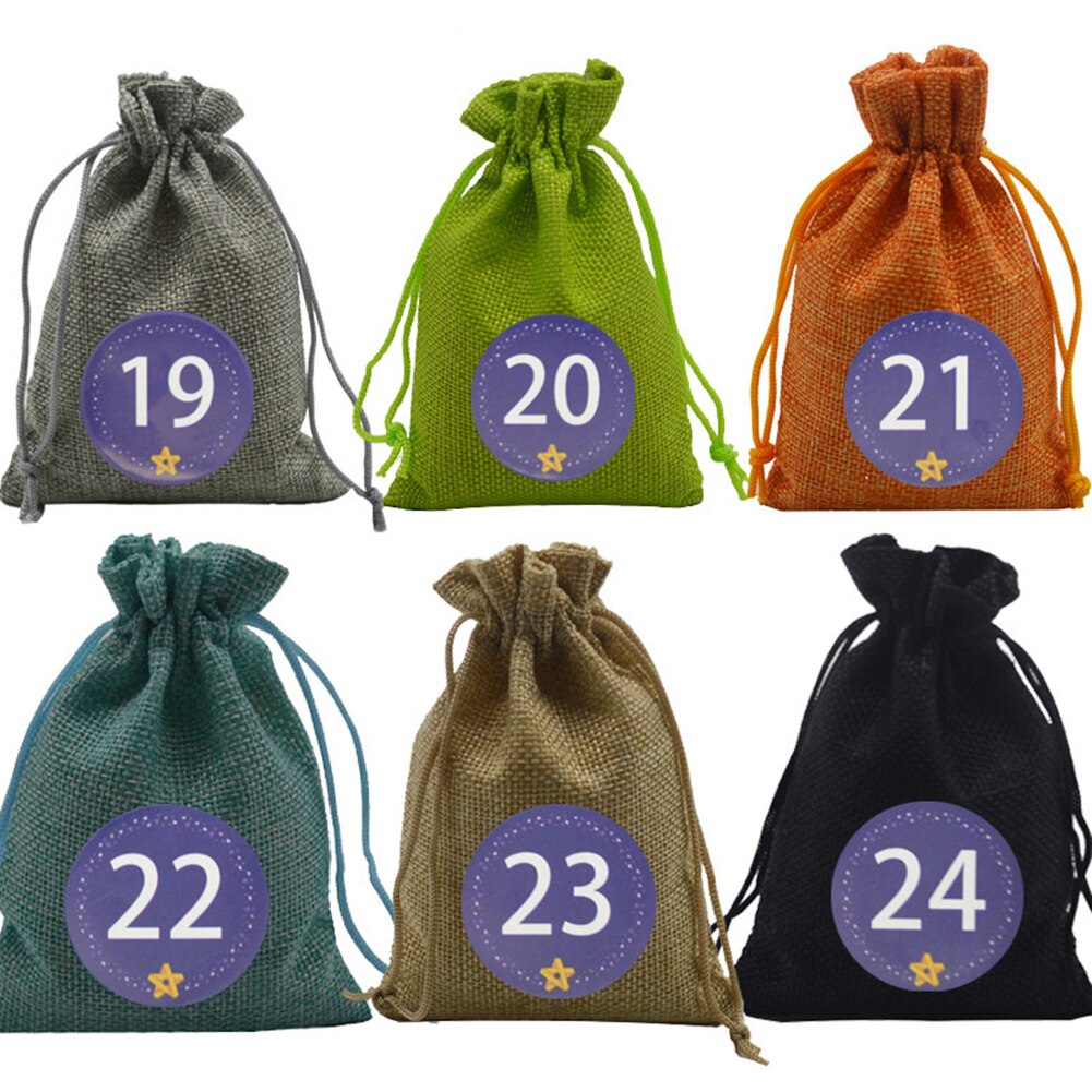24 stuks 10*14cm advent kerstkalender vulling snoep linnen zakjes zakjes jaar kleine stoffen zakje