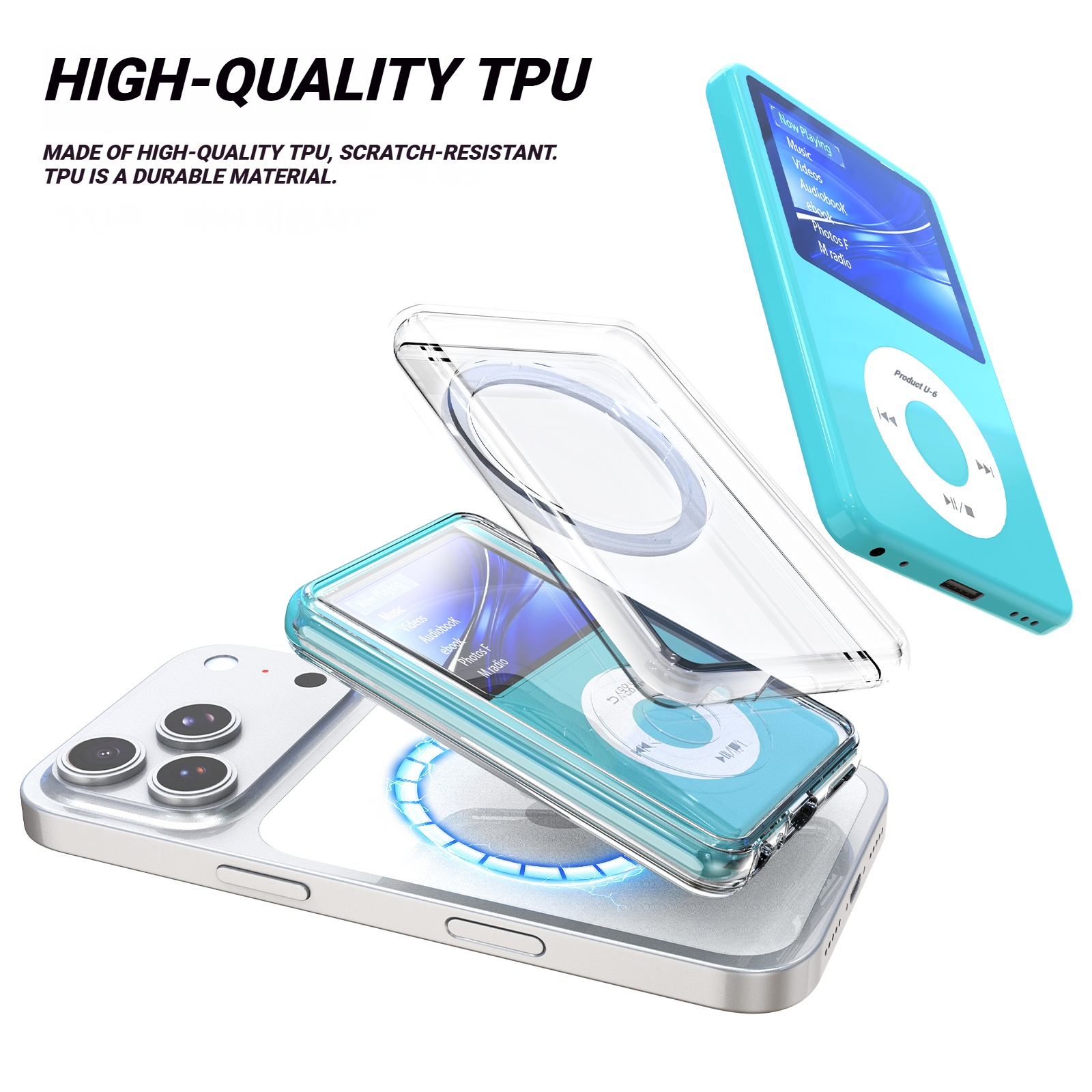For INNIOASIS Y1 Magnetic Ultra-Thin Clear TPU Case Portable MP3 Player Cover Supports MagSafe Charging