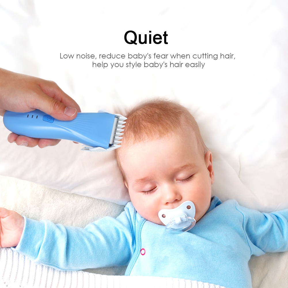 Baby elektrisk hårklipper genopladelig og lydløs 2 guide kam + hårklippeforklæde + svamp + rengøringsbørste + usb-kabel til småbørn