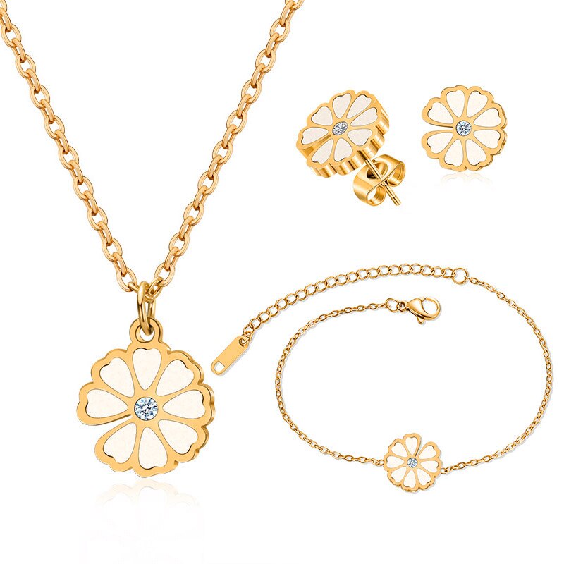 BICUX Stainless Steel White Shell Flower Jewelry Sets For Women Luxury Earrings/Necklace/Bracelet 2022: 029