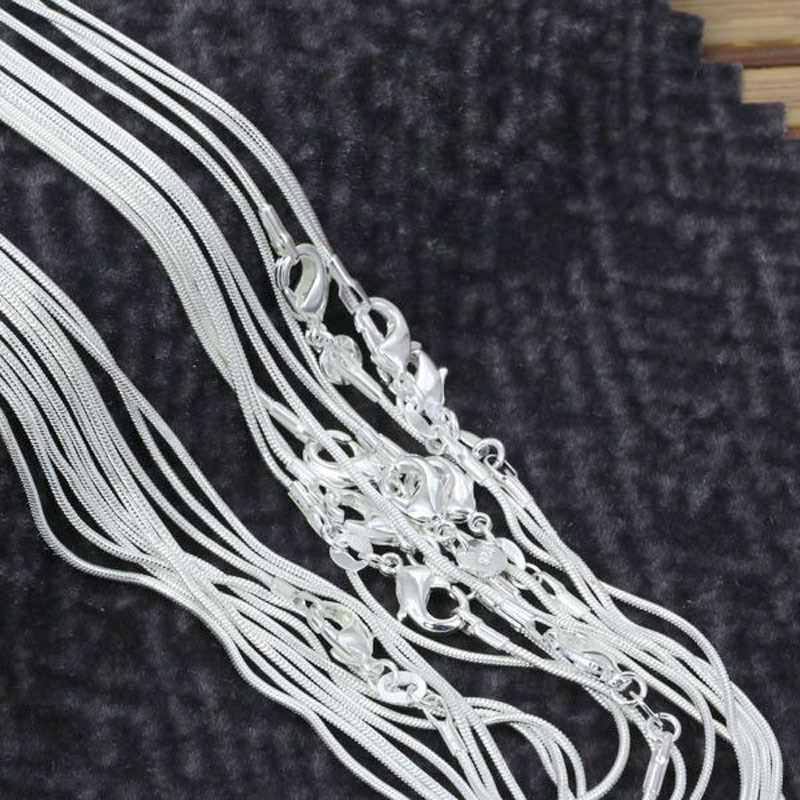 lots 5pcs/lot Silver Snake Chains,1mm 925 Jewelry Silver Plated Snake Chain Necklaces For Women 16"-30"