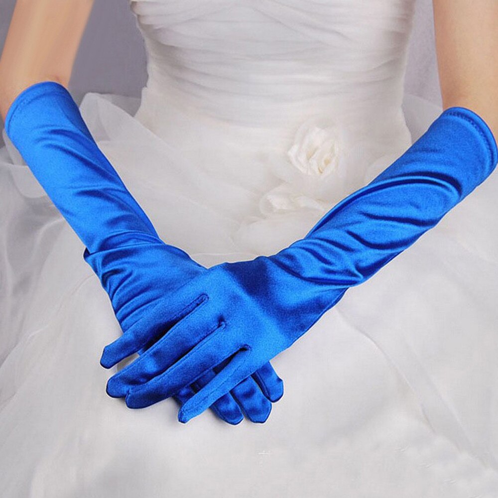 Womens Satin Long Gloves Opera Evening Party Prom Gloves Stretch Satin Gloves Gloves banquet guantes mujer elegante: Blue 