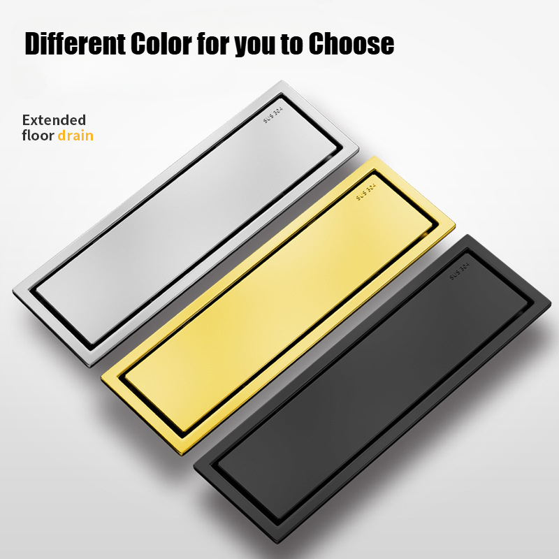 60cm Invisible Tile Floor Drain Stainless Steel Lavatory Bathroom Shower Long Linear Drainage Side Gold Black Floor Drains